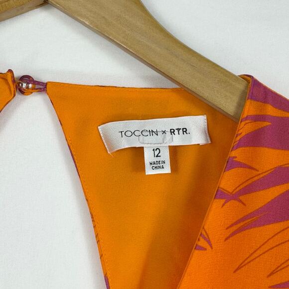 Toccin x RTR Womens Palm Print Open Back Maxi Dress Size 12 Orange - Picture 3 of 16